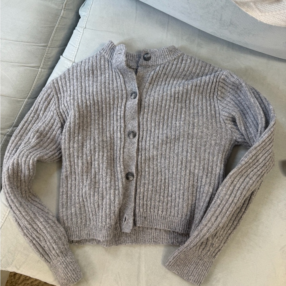Girl’s Cozy Ribbed Button-Up Sweater Cardigan - Light Gray